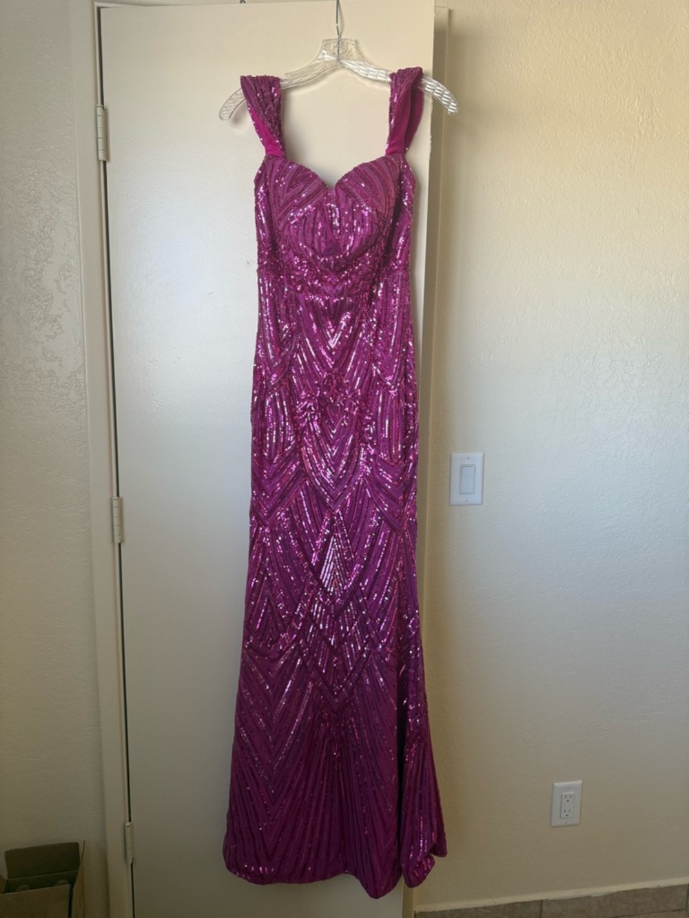 Magenta Sequin Evening Gown - Sleeveless Formal Dress